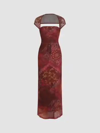 Robe longue en maille à motif paisley