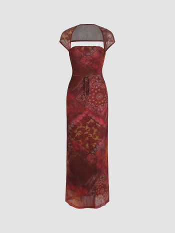 Paisley Pattern Mesh Maxi Dress - Cider