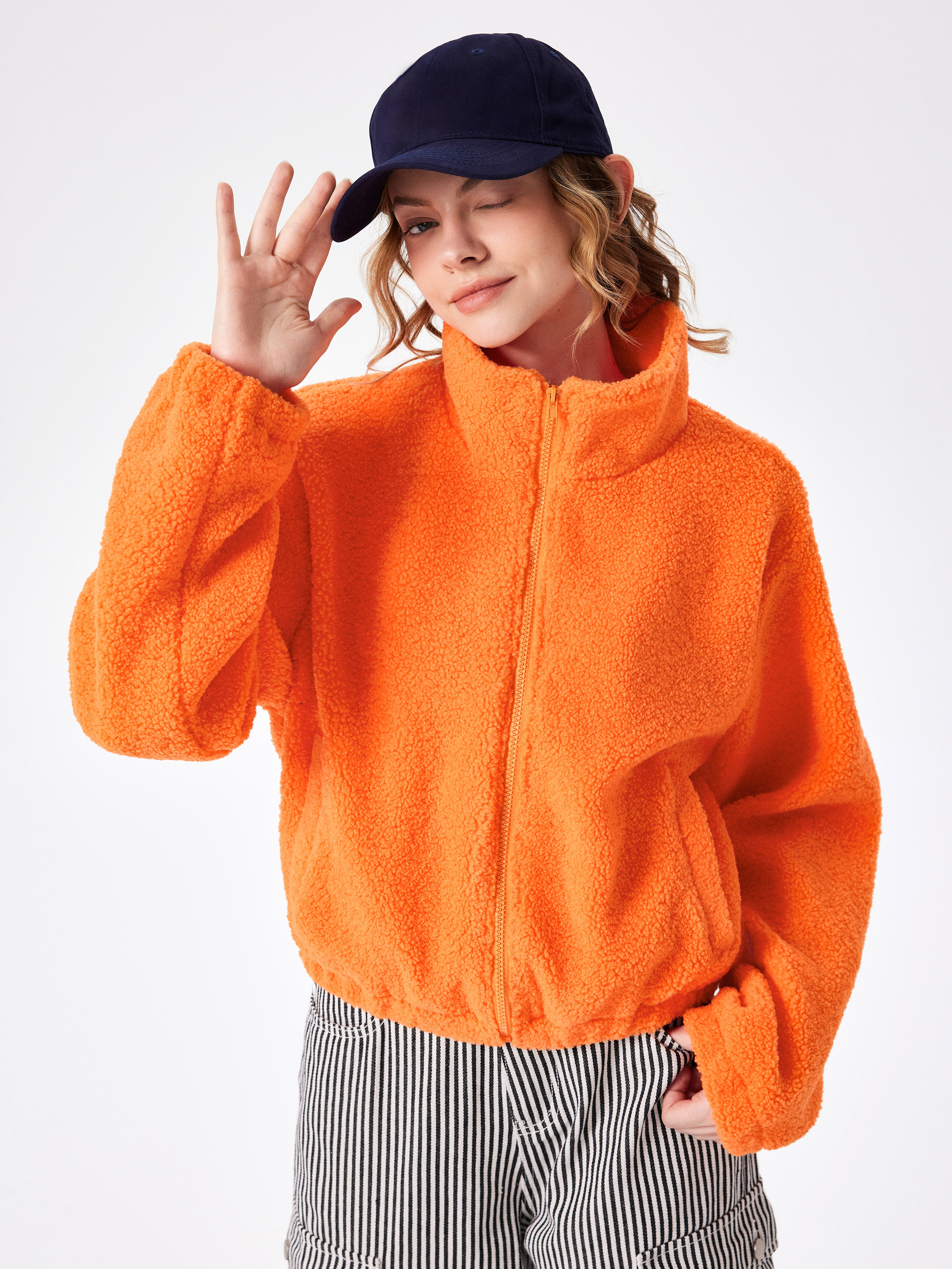 Miss Standout Neon Orange Sherpa Jacket