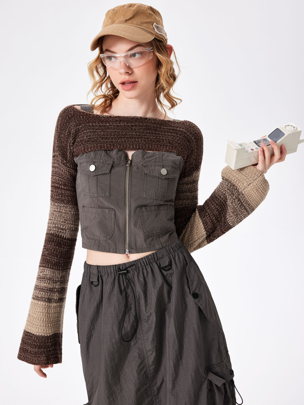 Stripe Bell Sleeve Crop Knitted Top For Daily Casual Vacation