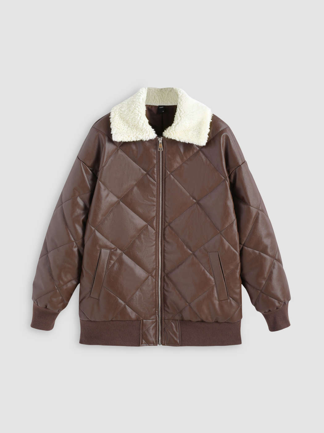 Faux Shearling Solid Contrasting Collar Jacket - Cider