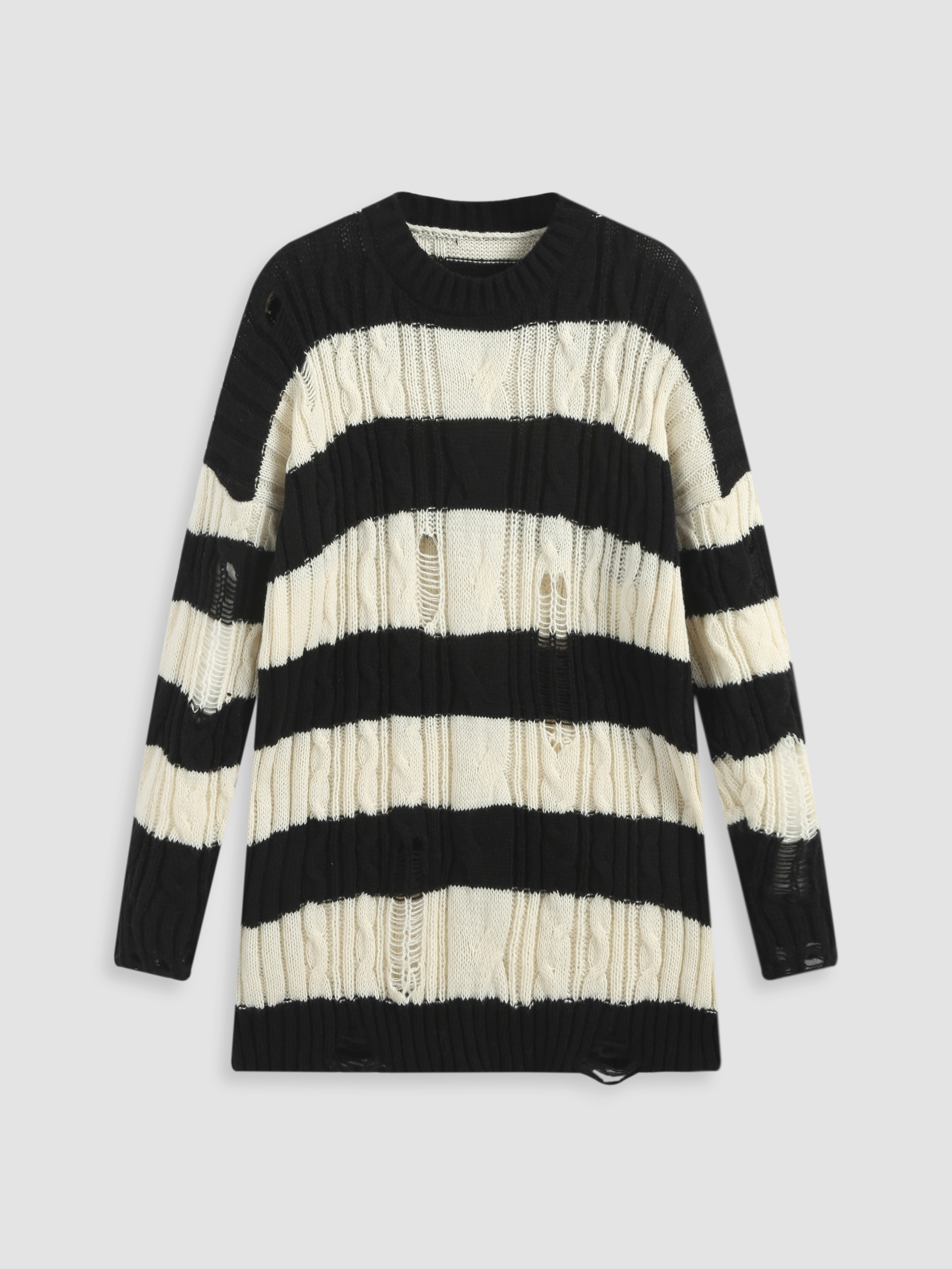 Striped Ripped Long Sleeve Sweater Cider