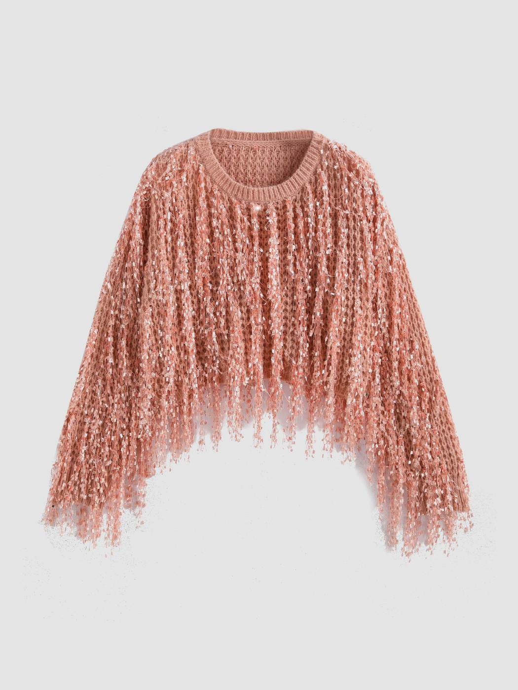 Fringe Long Sleeve Crop Sweater For School Music