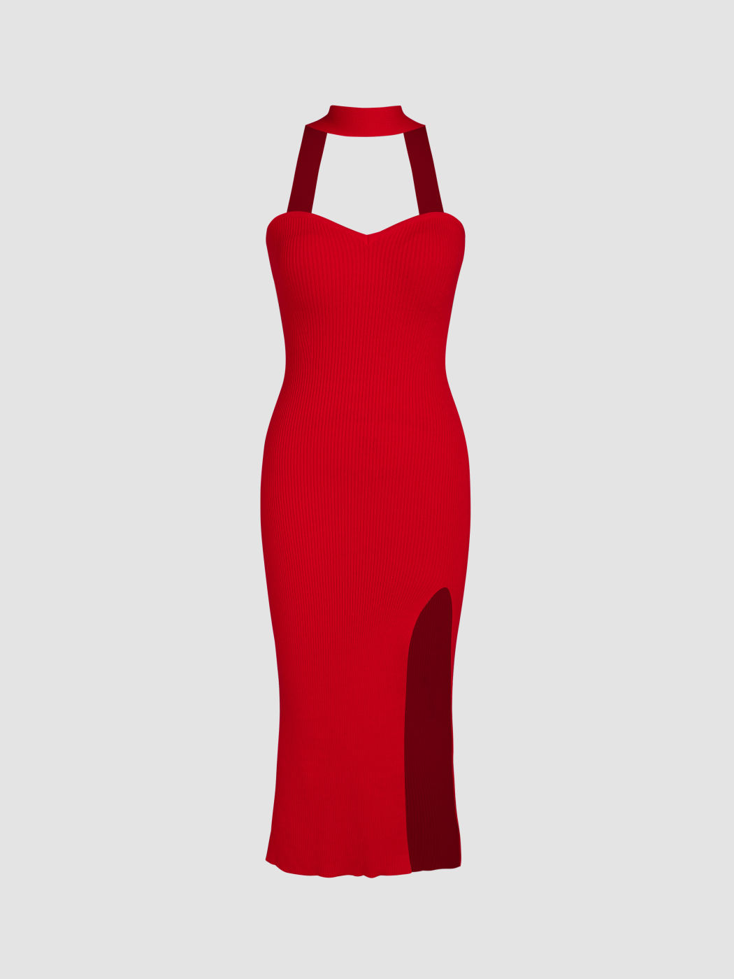 Neckholder-Schatz-Strick-Split-Midikleid