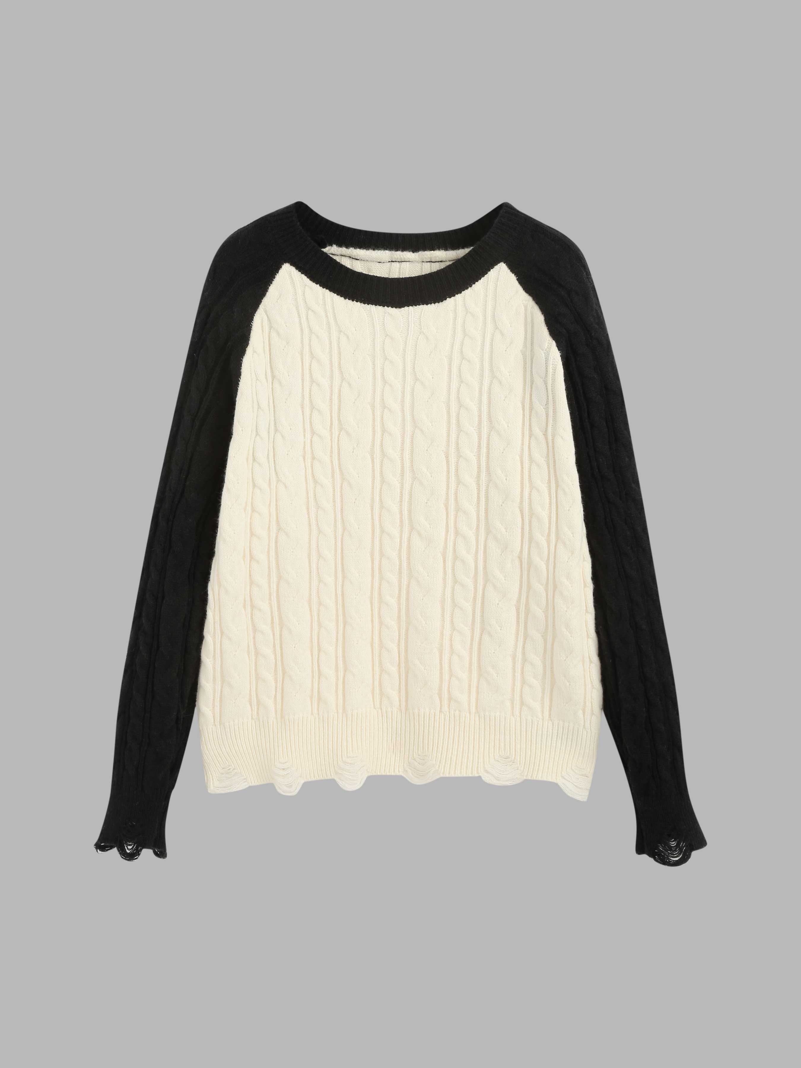 Cable Knit Contrasting Knitted Sweater Cider
