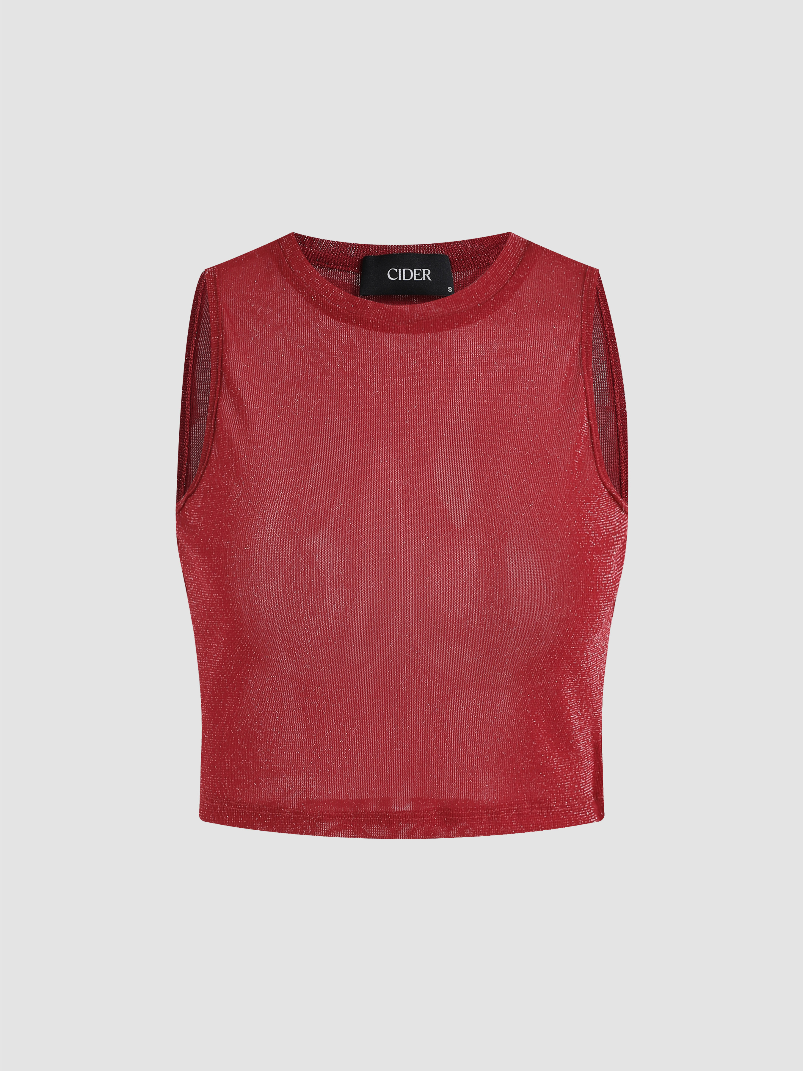 Mesh Glitter Crop Tank Top Cider
