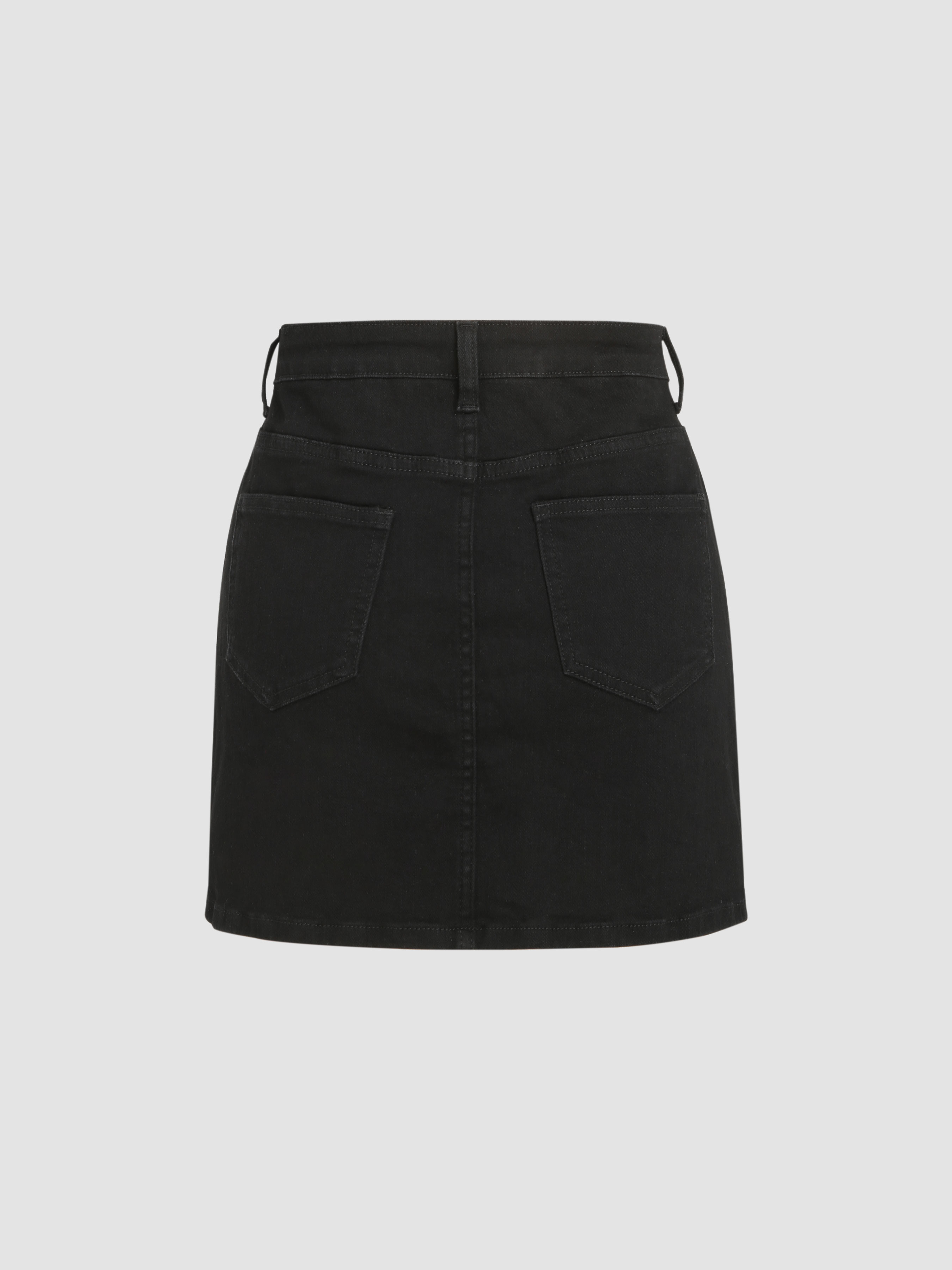 Denim Solid High Waist Split Mini Skirt