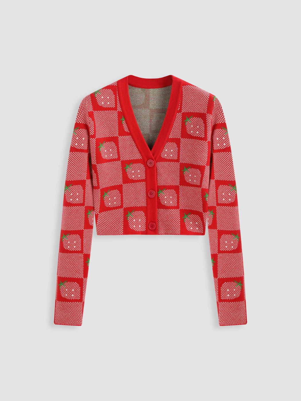 V-neck Strawberry Pattern Knit Cardigan