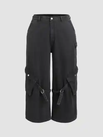 High Waist Pocket Cargo Jeans Kurve & Plus