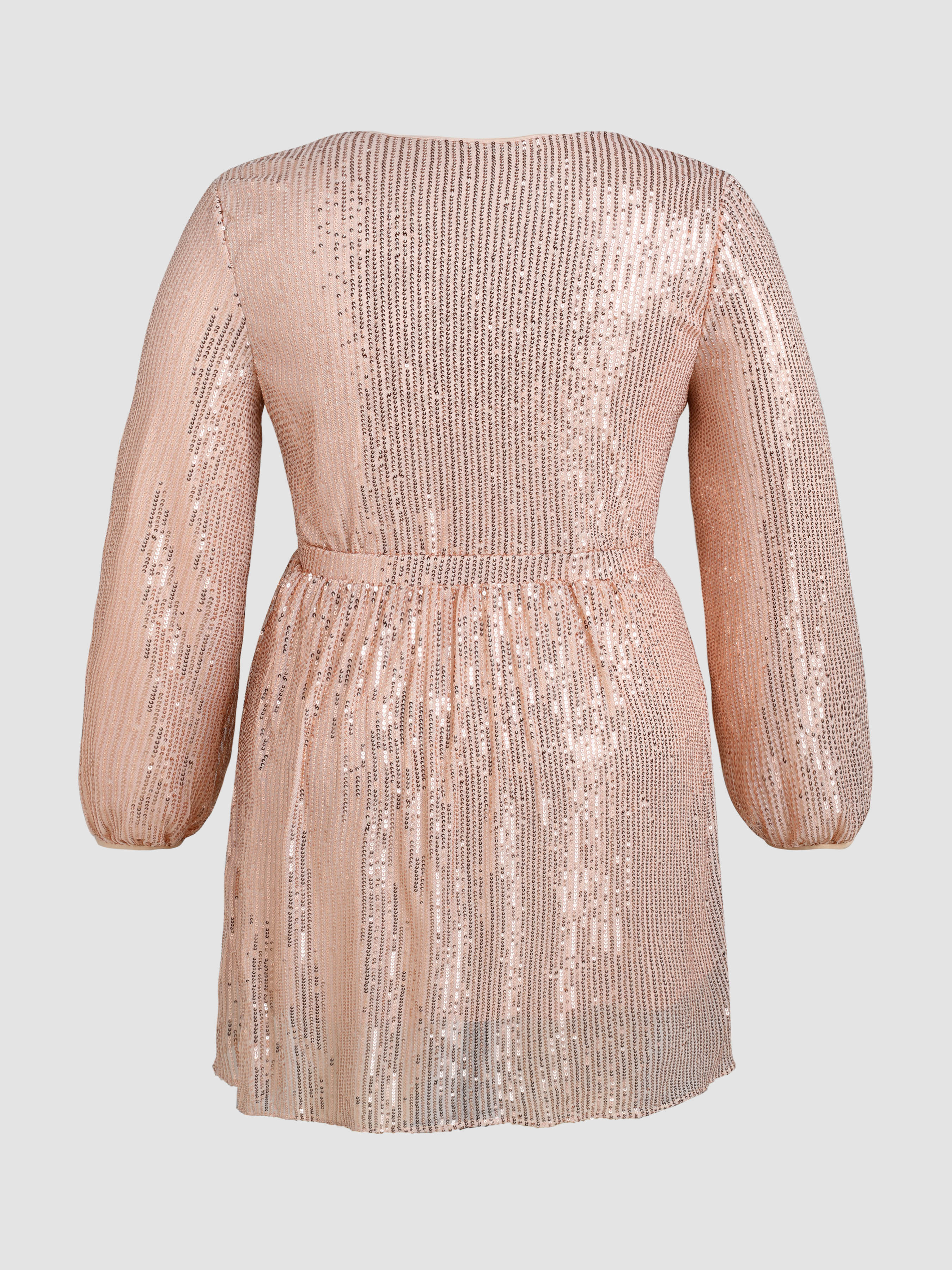 pink sequin wrap balloon sleeve mini dress Sequins Long Sleeve Mini Dress Curve & Plus For Music Festival/Live House  Party/Clubbing