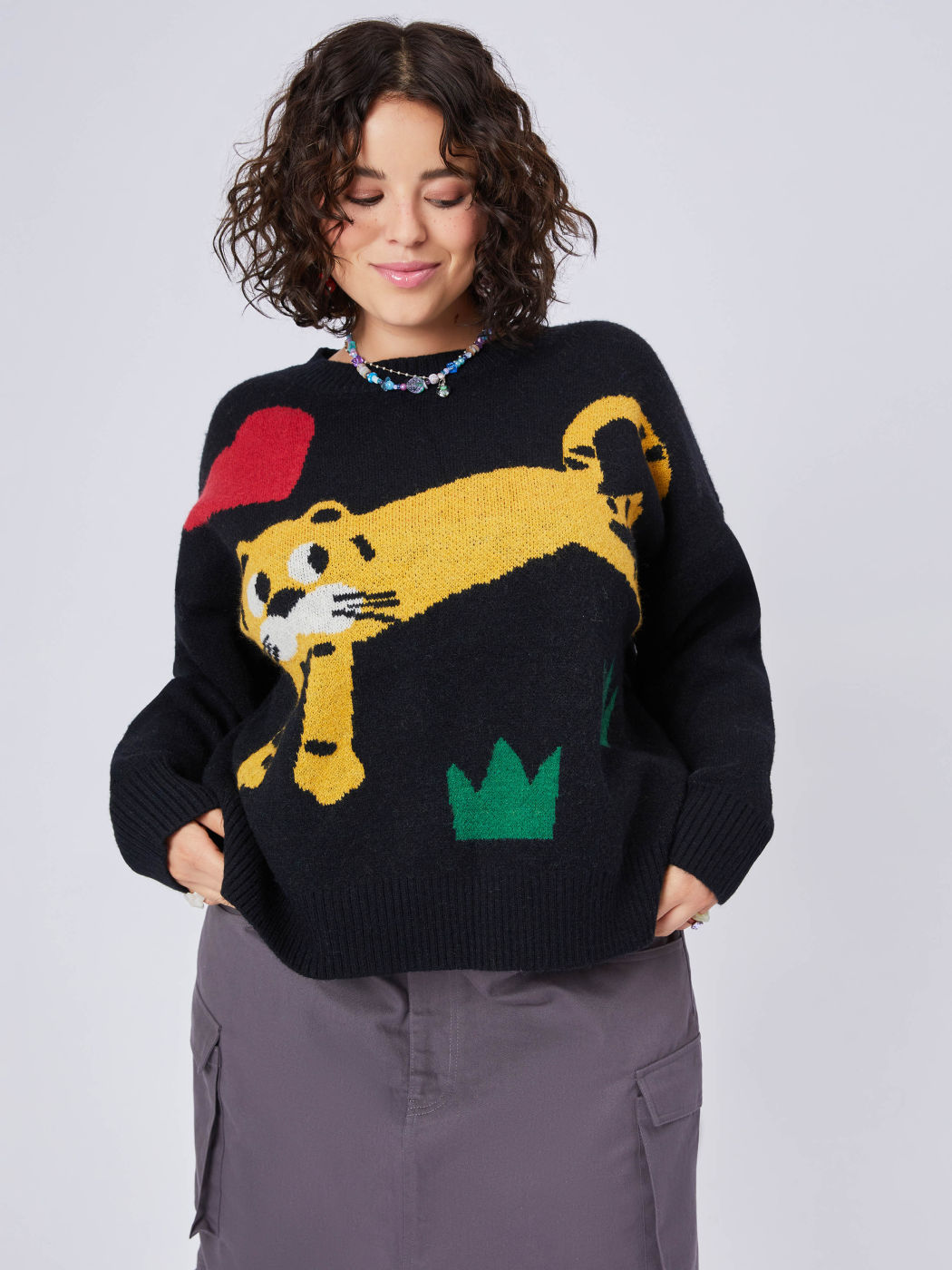 Pullover mit Tigermuster Kurve & Plus