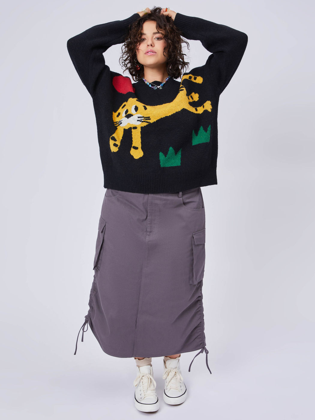 Pullover mit Tigermuster Kurve & Plus