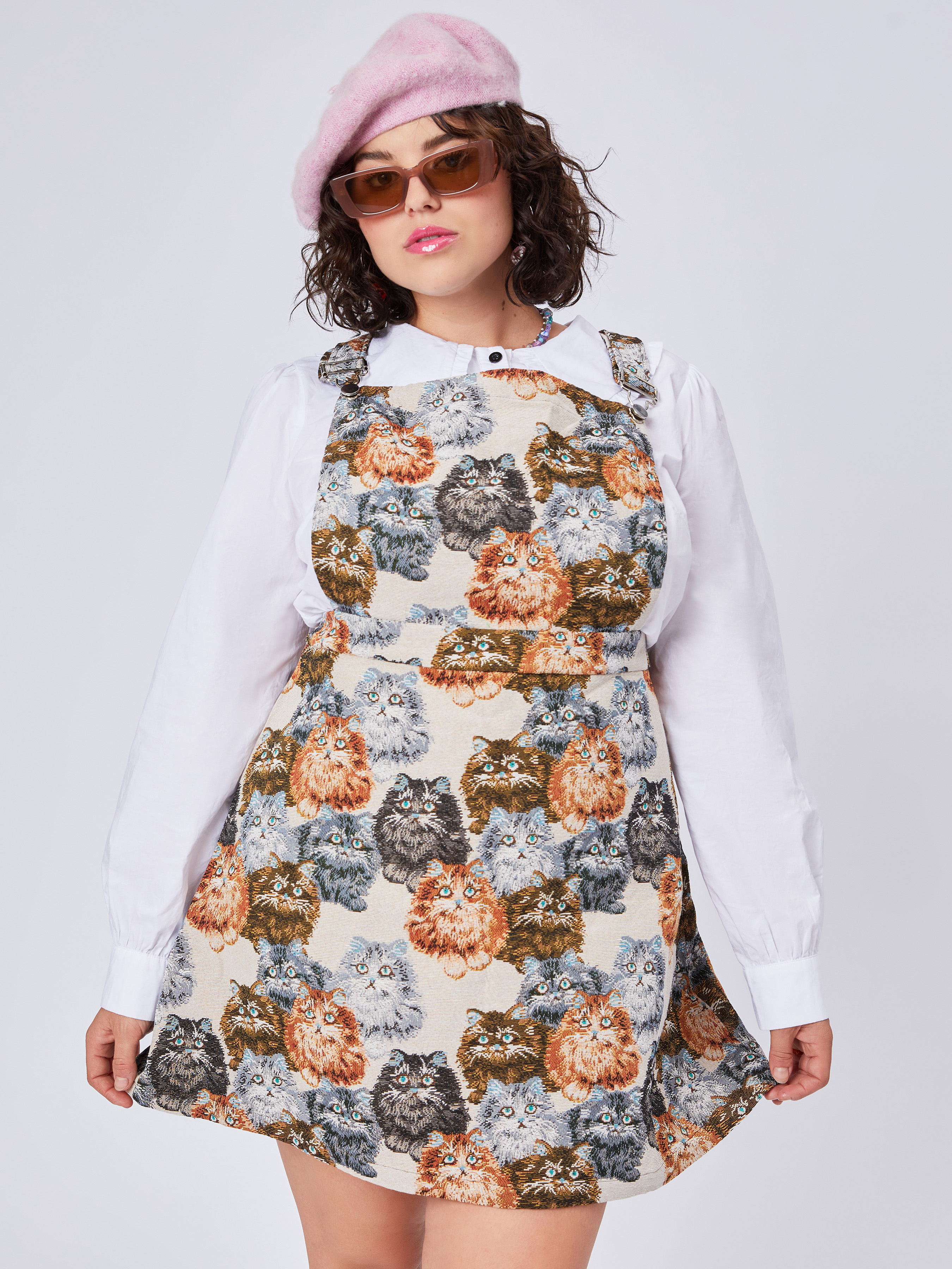 Cat Pattern Sleeveless Short Dress Curve Plus Cider