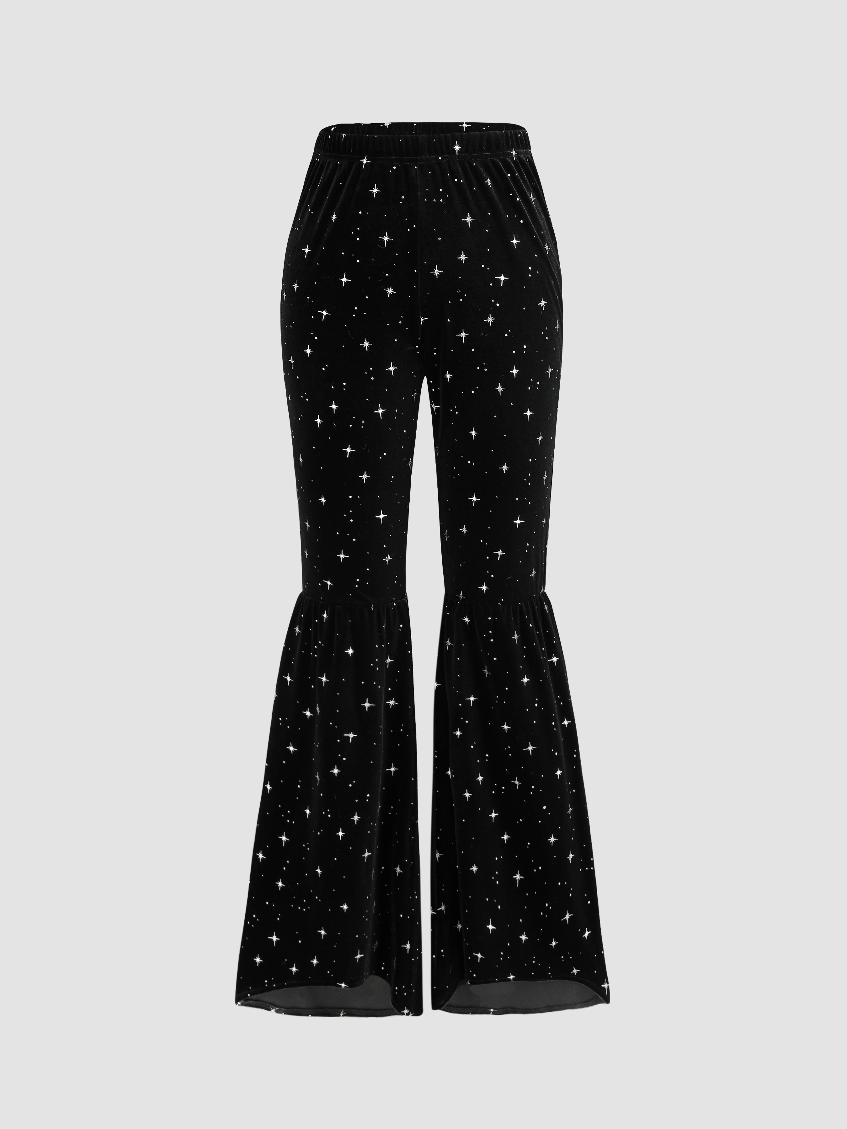 Pantalon évasé taille haute à motif d'étoiles en velours