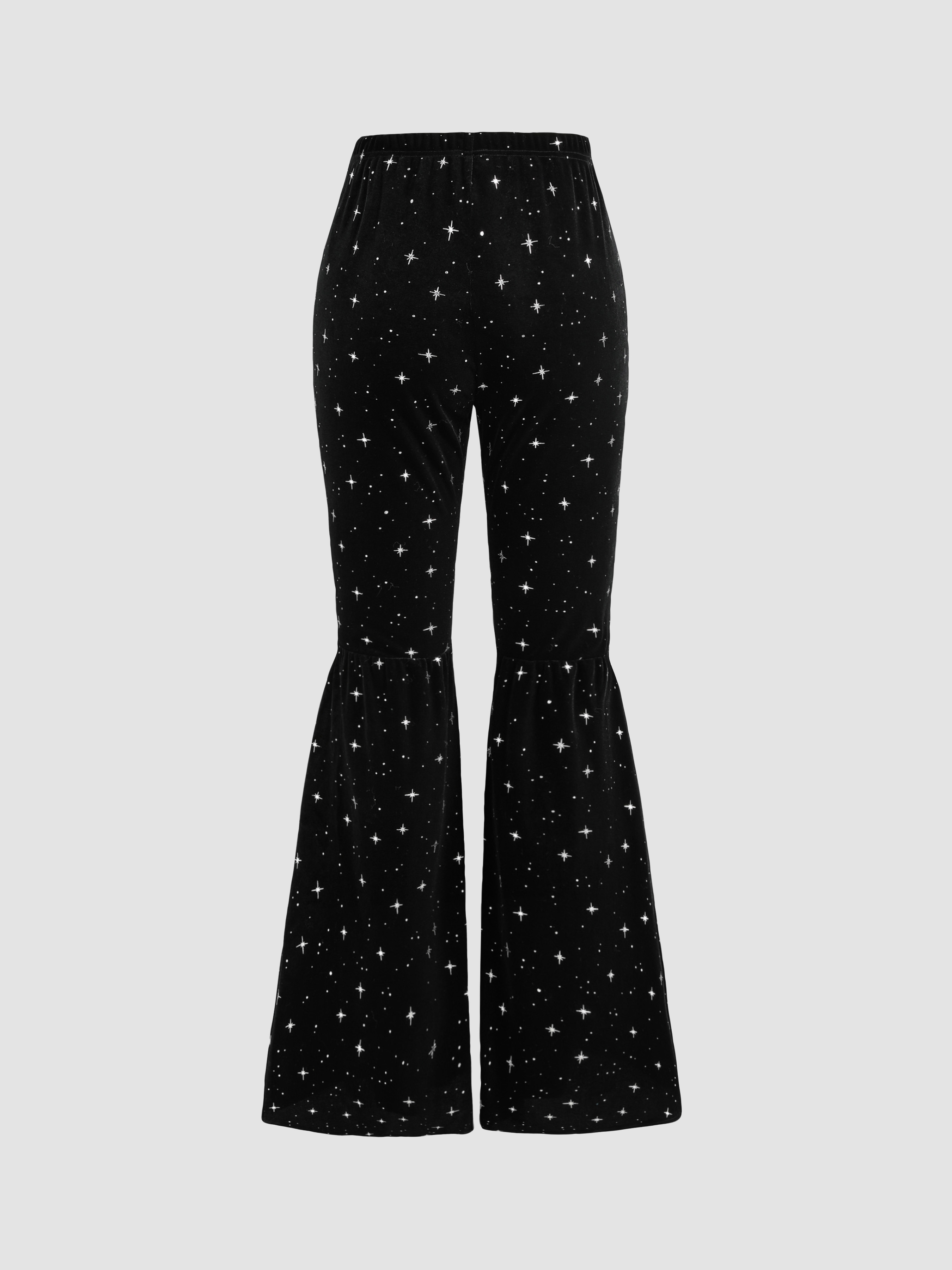 Velvet Star Pattern High Waist Flared Pants - Cider