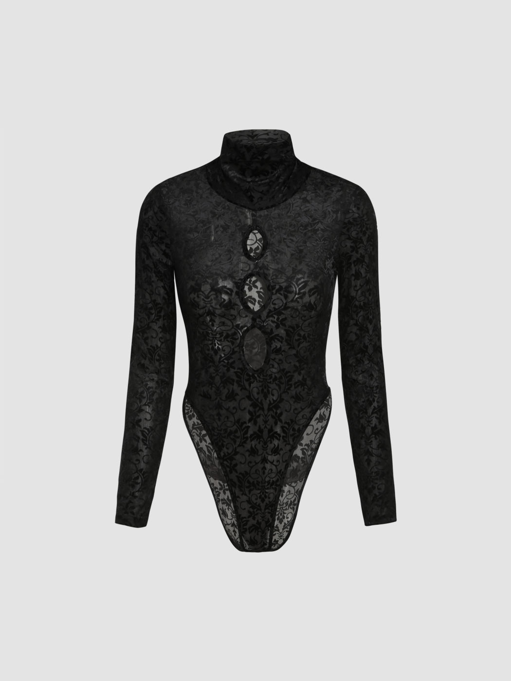 Mesh-Bodysuit mit Stehkragen und Cut-out