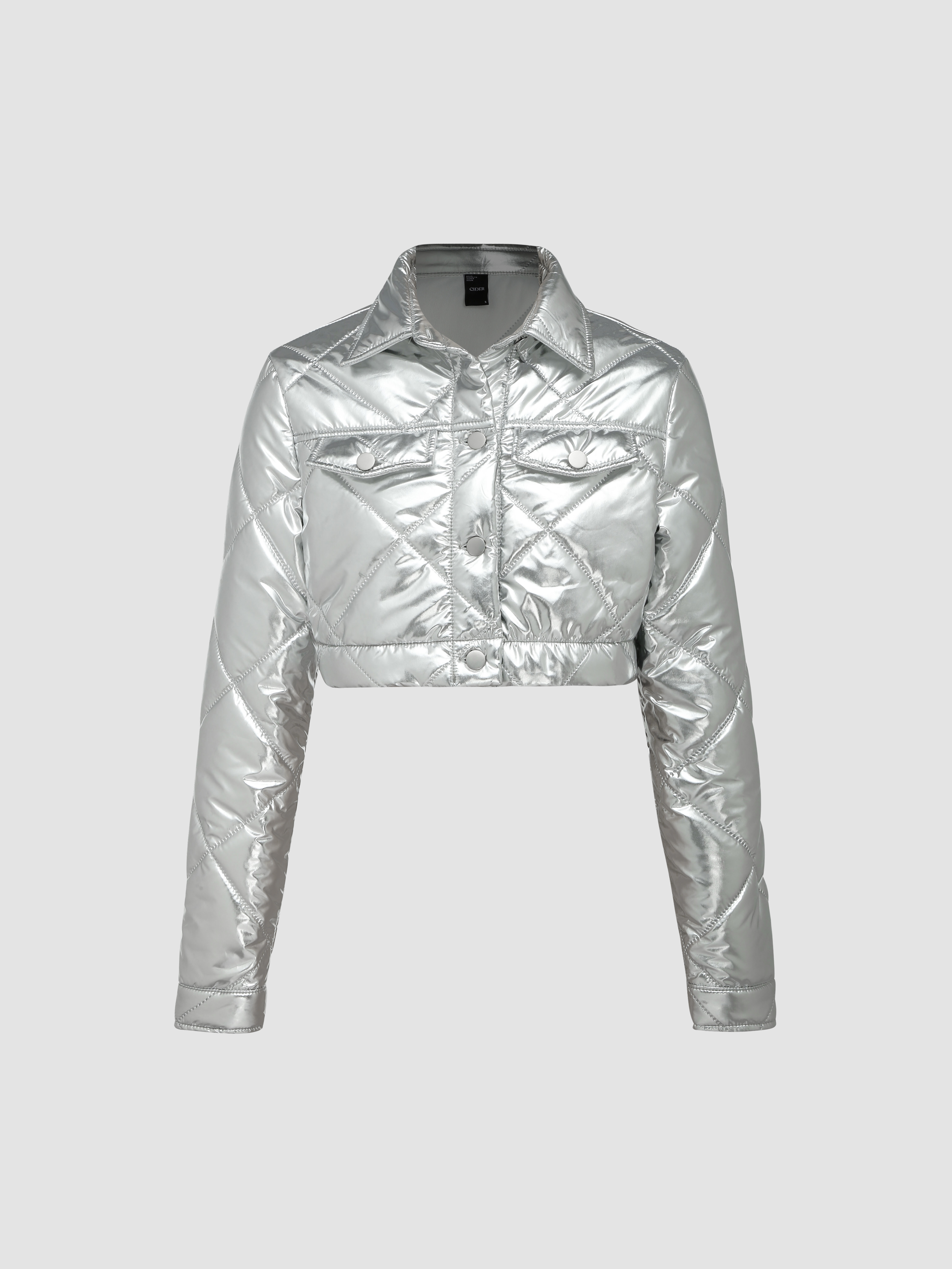 Metallic Collar Quilted Crop Jacket - Cider