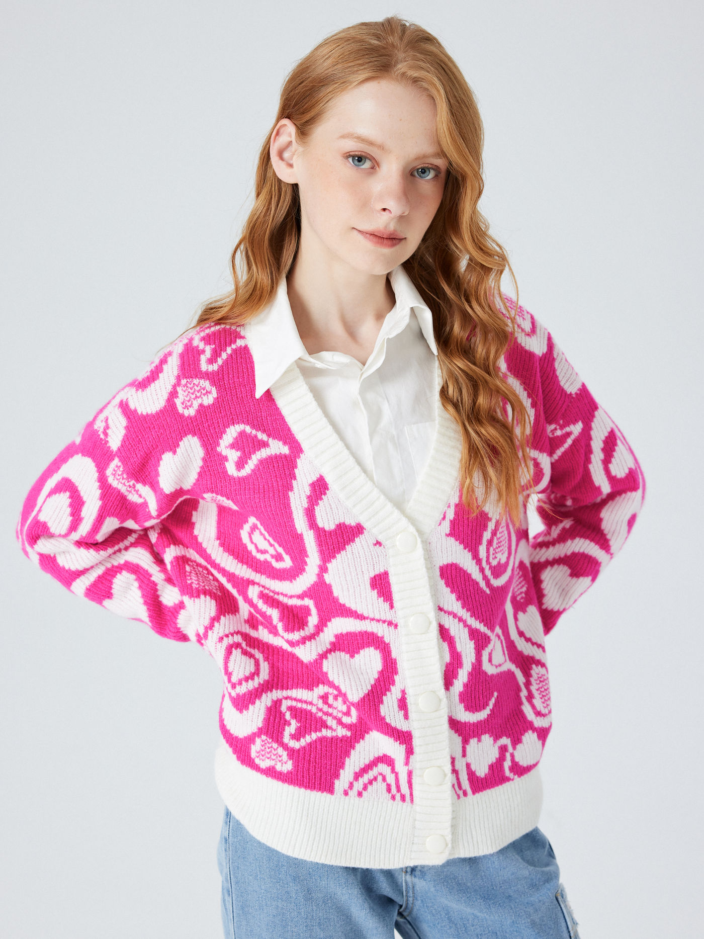 Graphic V-neck Button Up Cardigan
