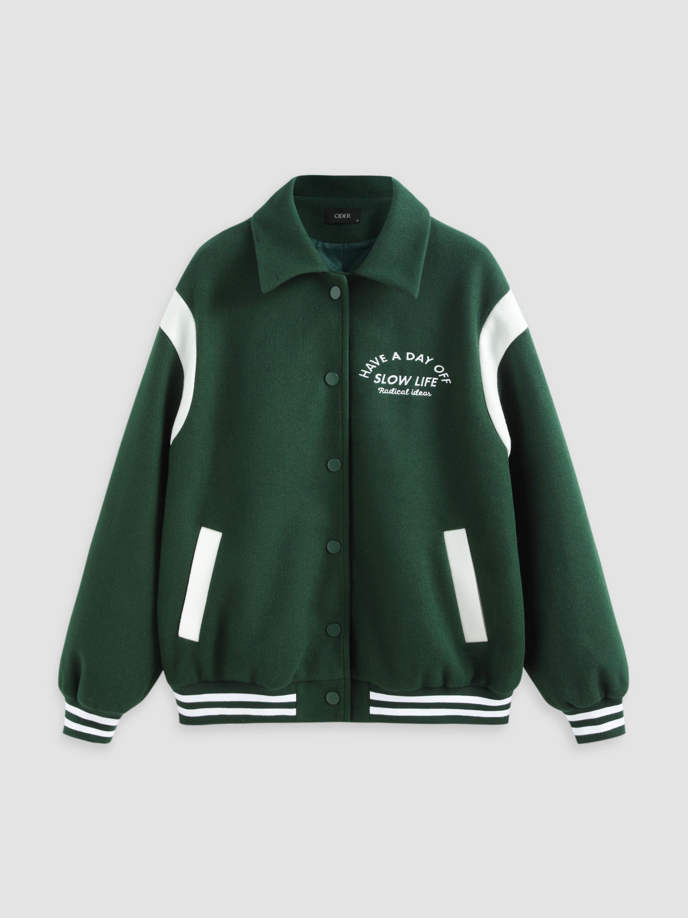 Contrasting Collar Button Up Bomber Jacket