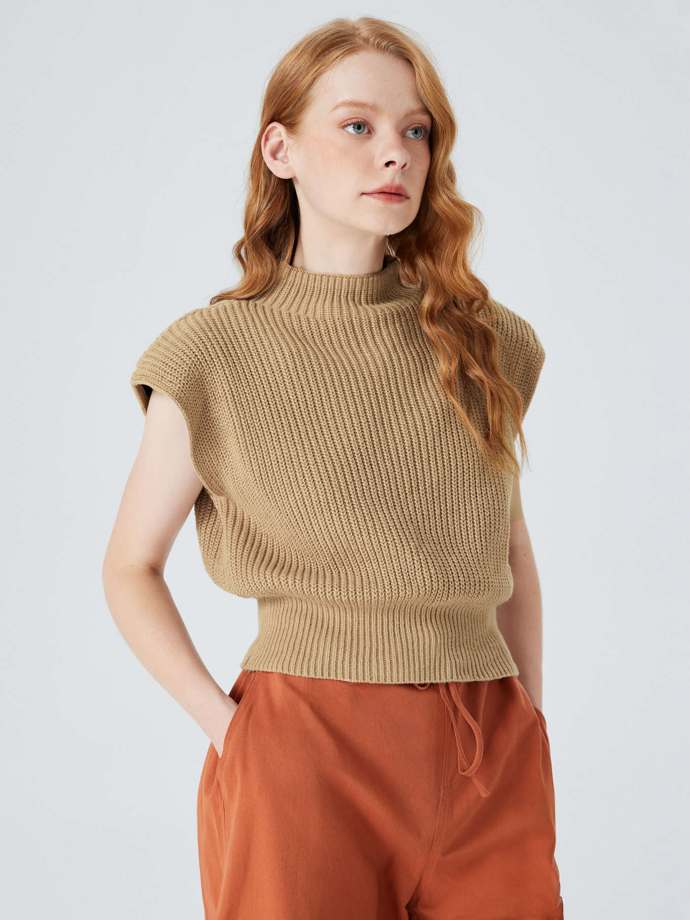 Solid High Neck Knit Vest