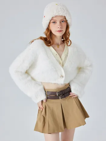 Solid Fluffy Crop Cardigan