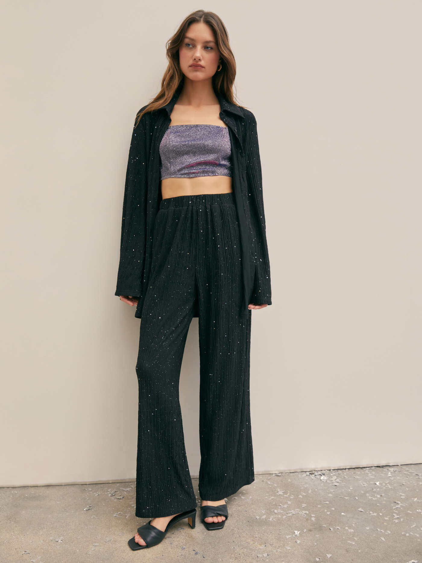 Glitter High Waist Wide Leg Trousers