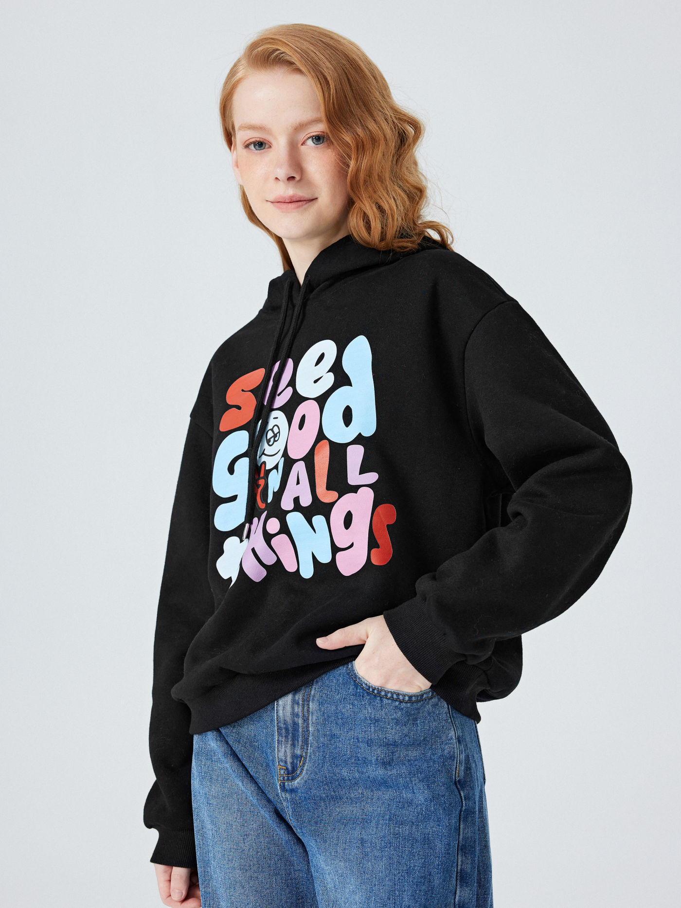 Drawstring Graphic Oversized Hoodie