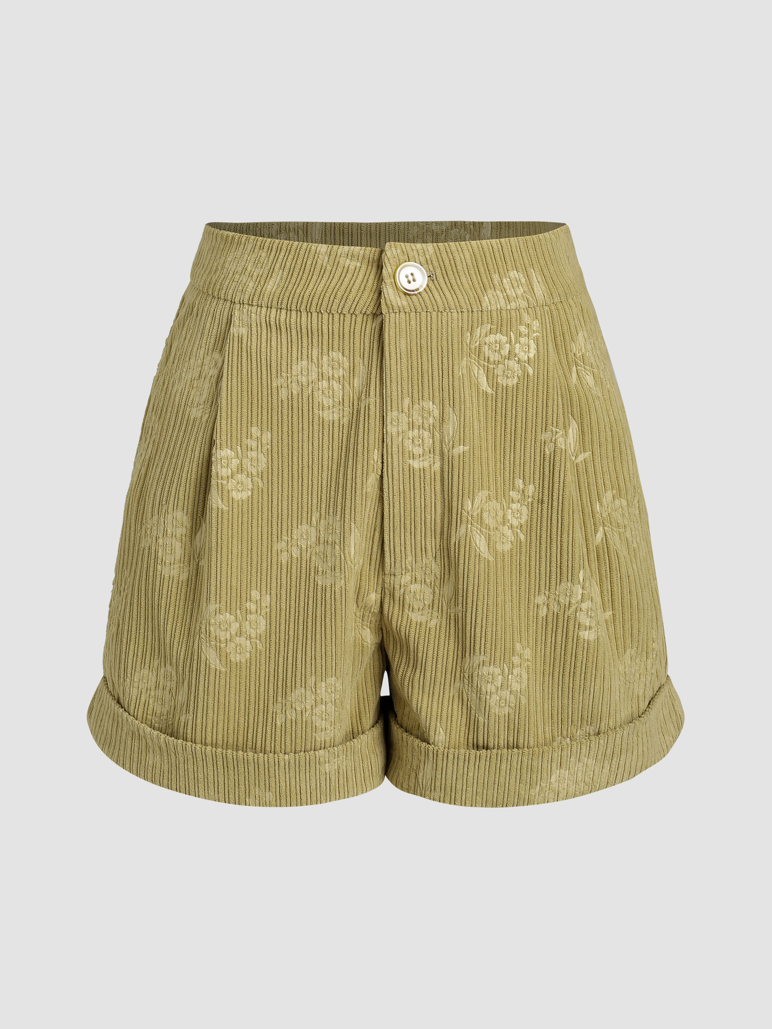 Corduroy Floral High Waist Shorts - Cider