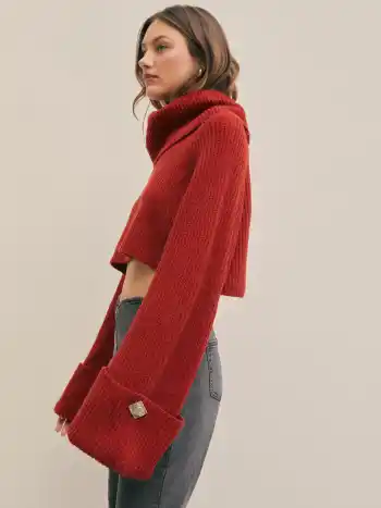  Oversized Rollkragenpullover in Rot