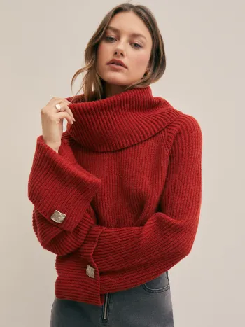 Oversized Rollkragenpullover in Rot