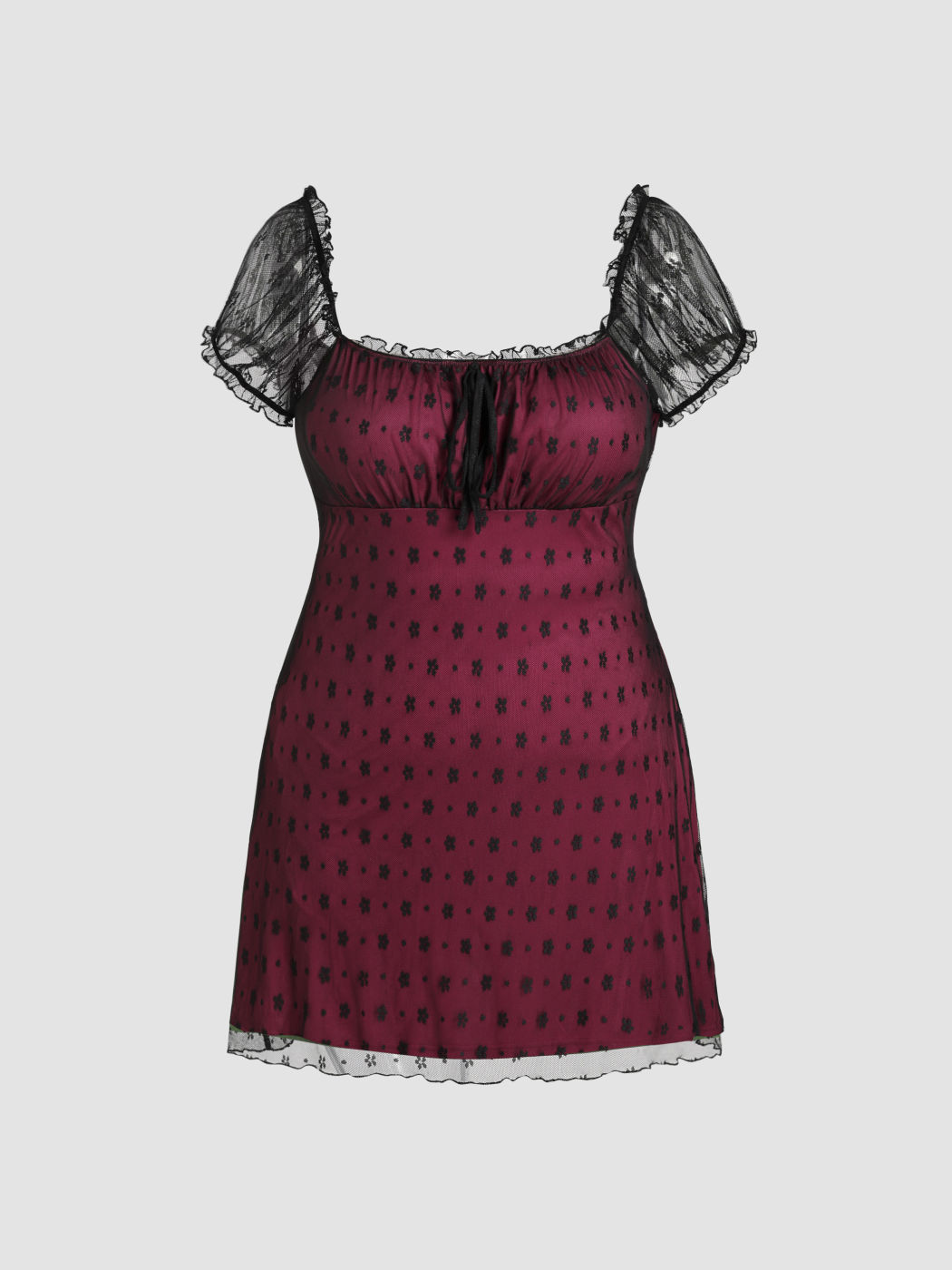 Mesh-Minikleid mit Puffärmeln Kurve & Plus