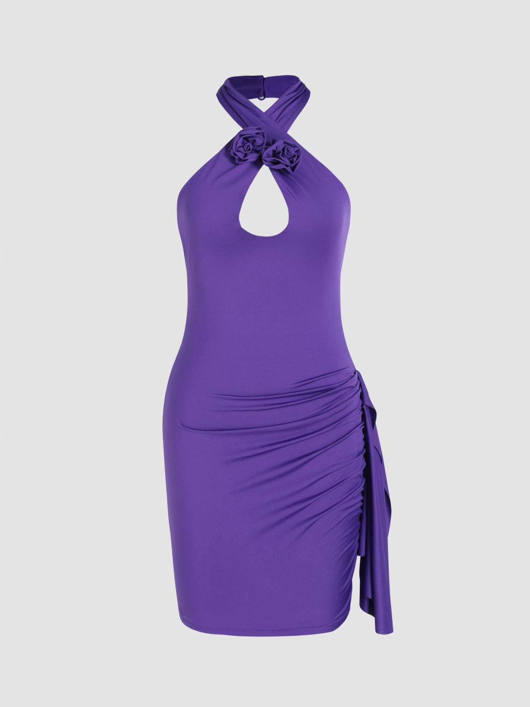  Rosen Jersey Halter Split Kurzes Kleid