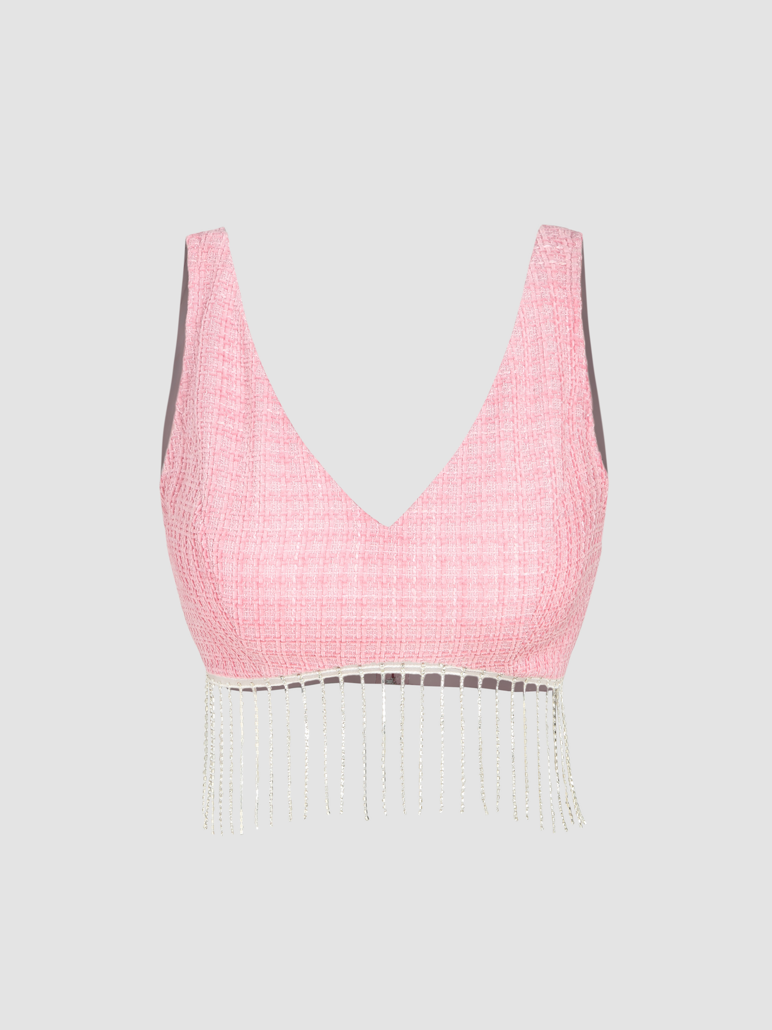 Pink fringe clearance crop top