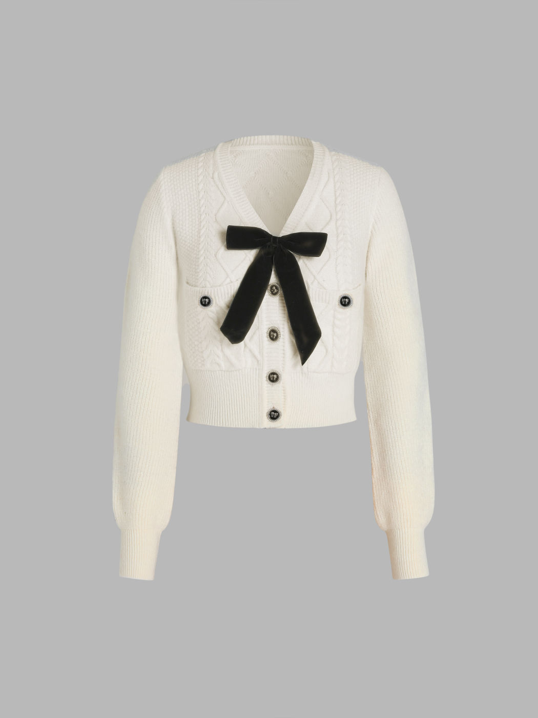 V-neck Bowknot Button Up Knit Crop Cardigan