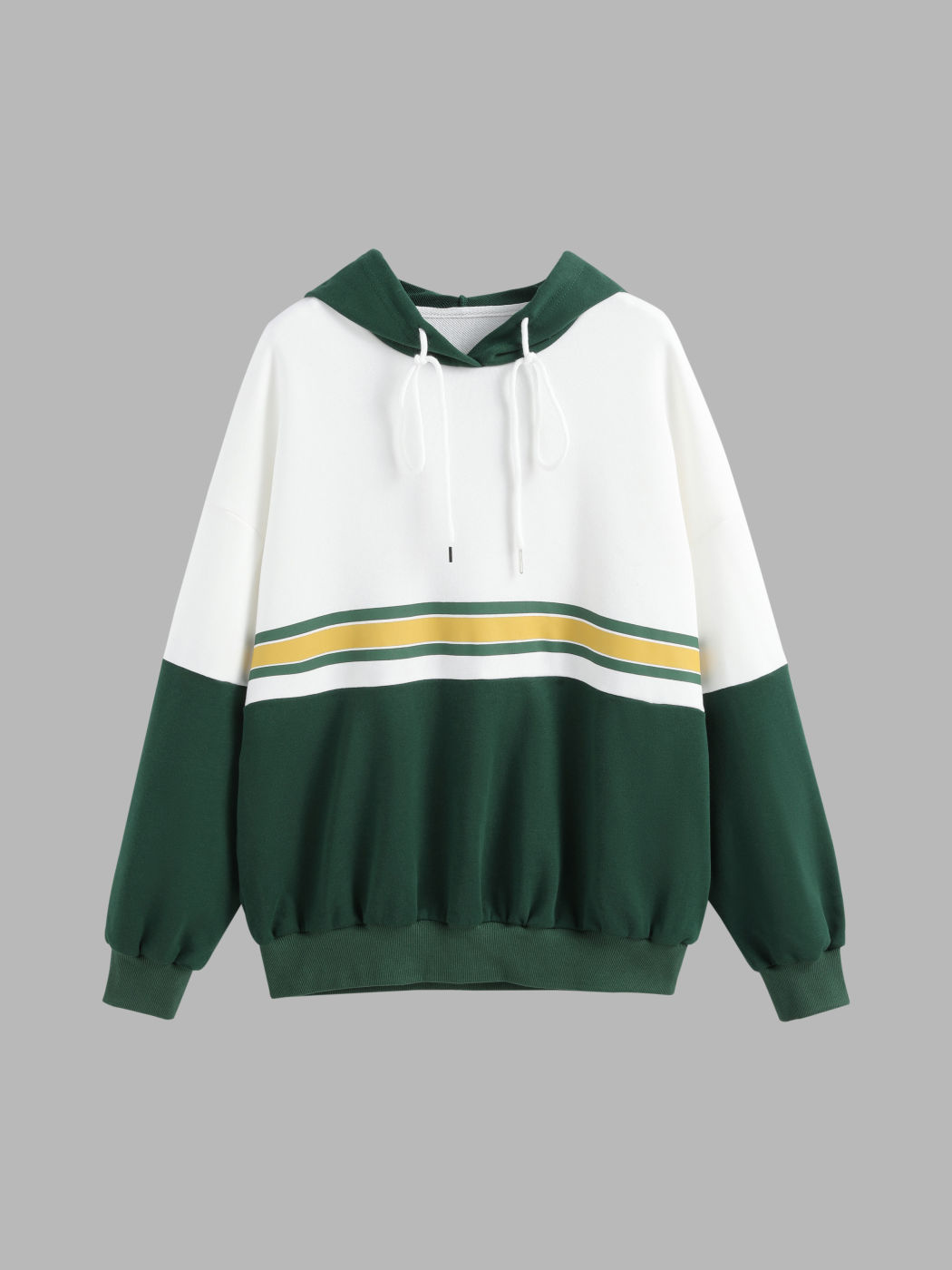 Striped Patchy Drawstring Hoodie