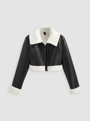 Kunstpelzkragen Crop Jacke