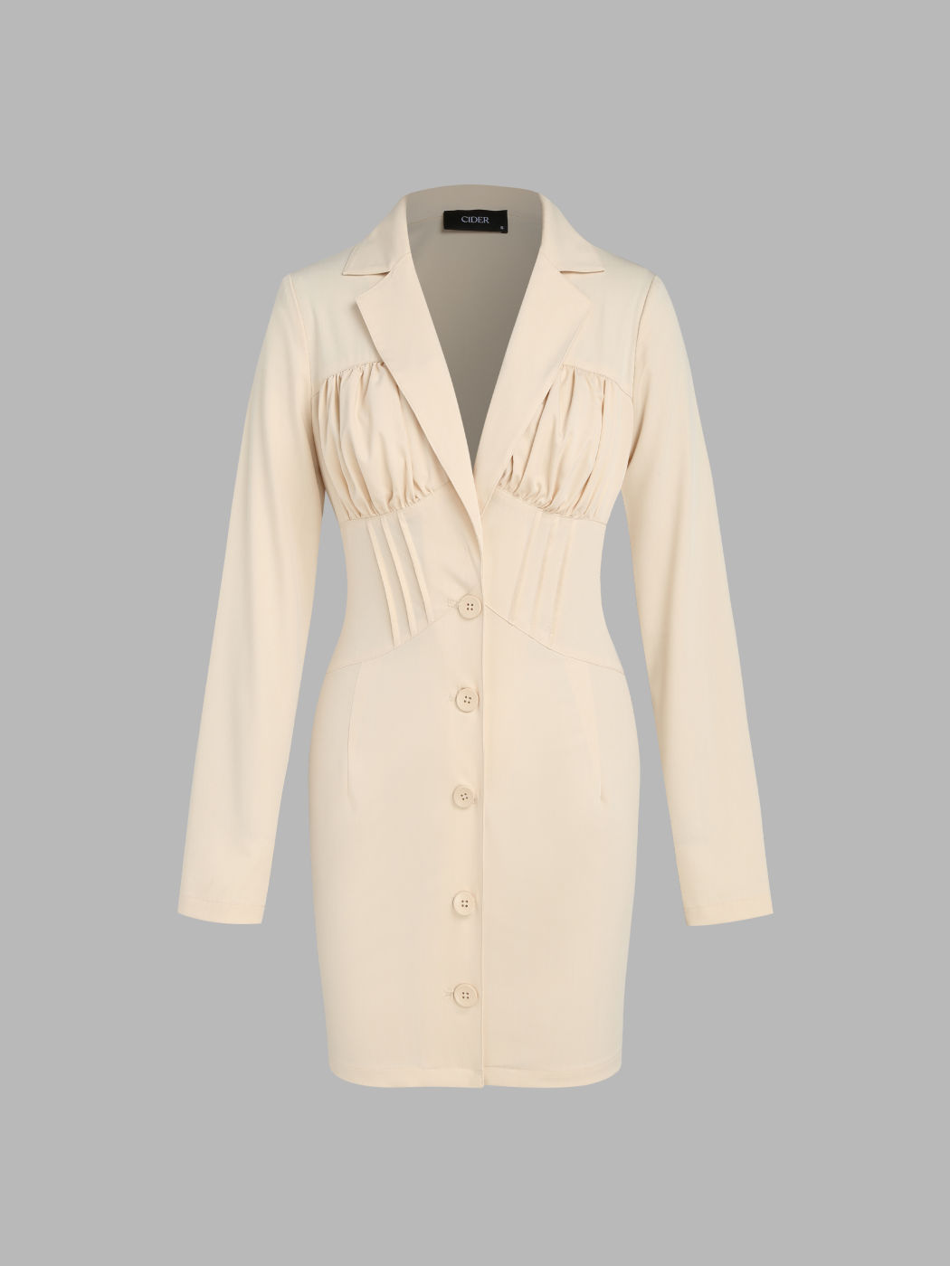  Einfarbiges Kleid mit Kerbkragen und Knopfleiste