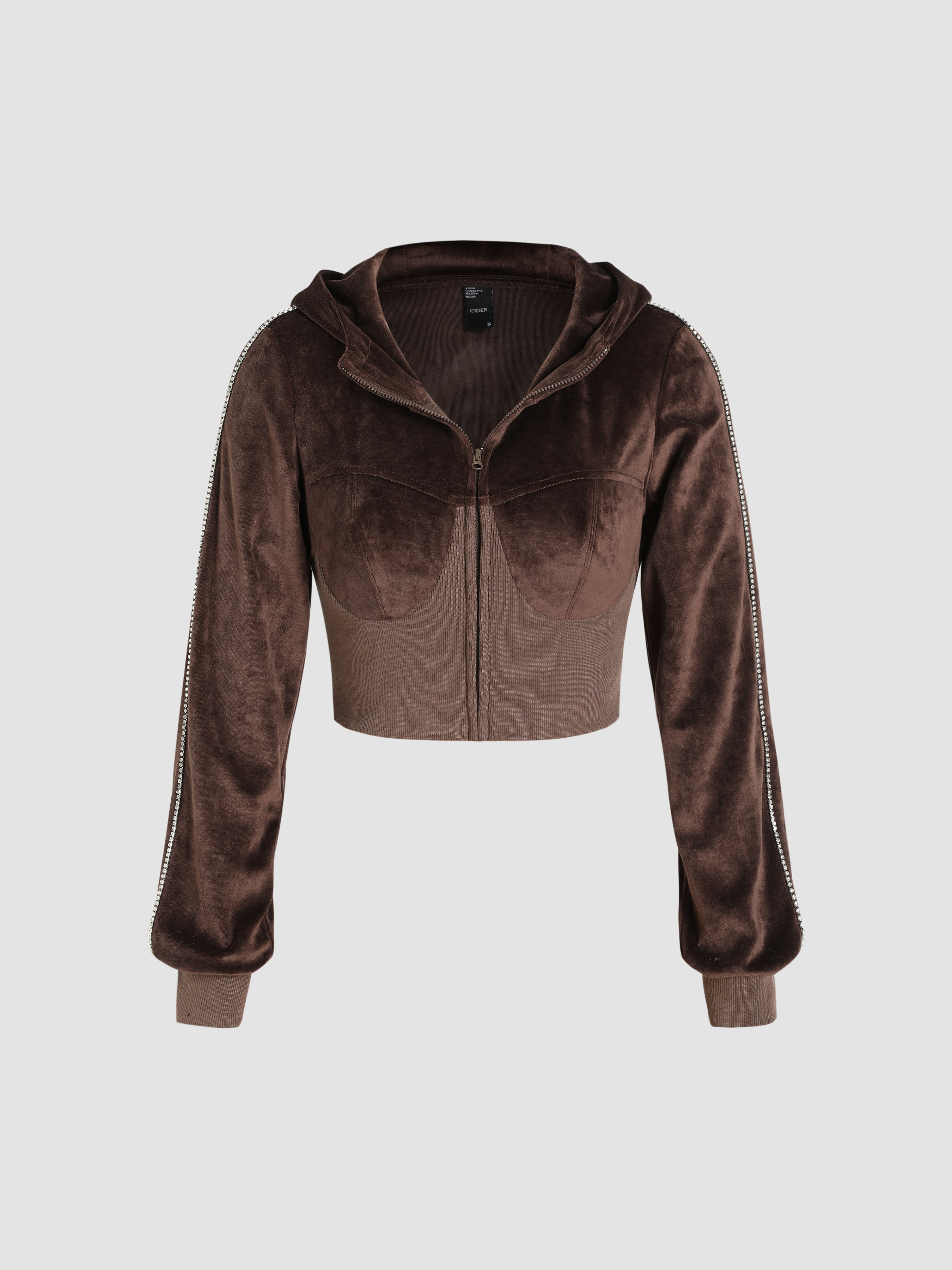 Velvet cropped discount zip up hoodie