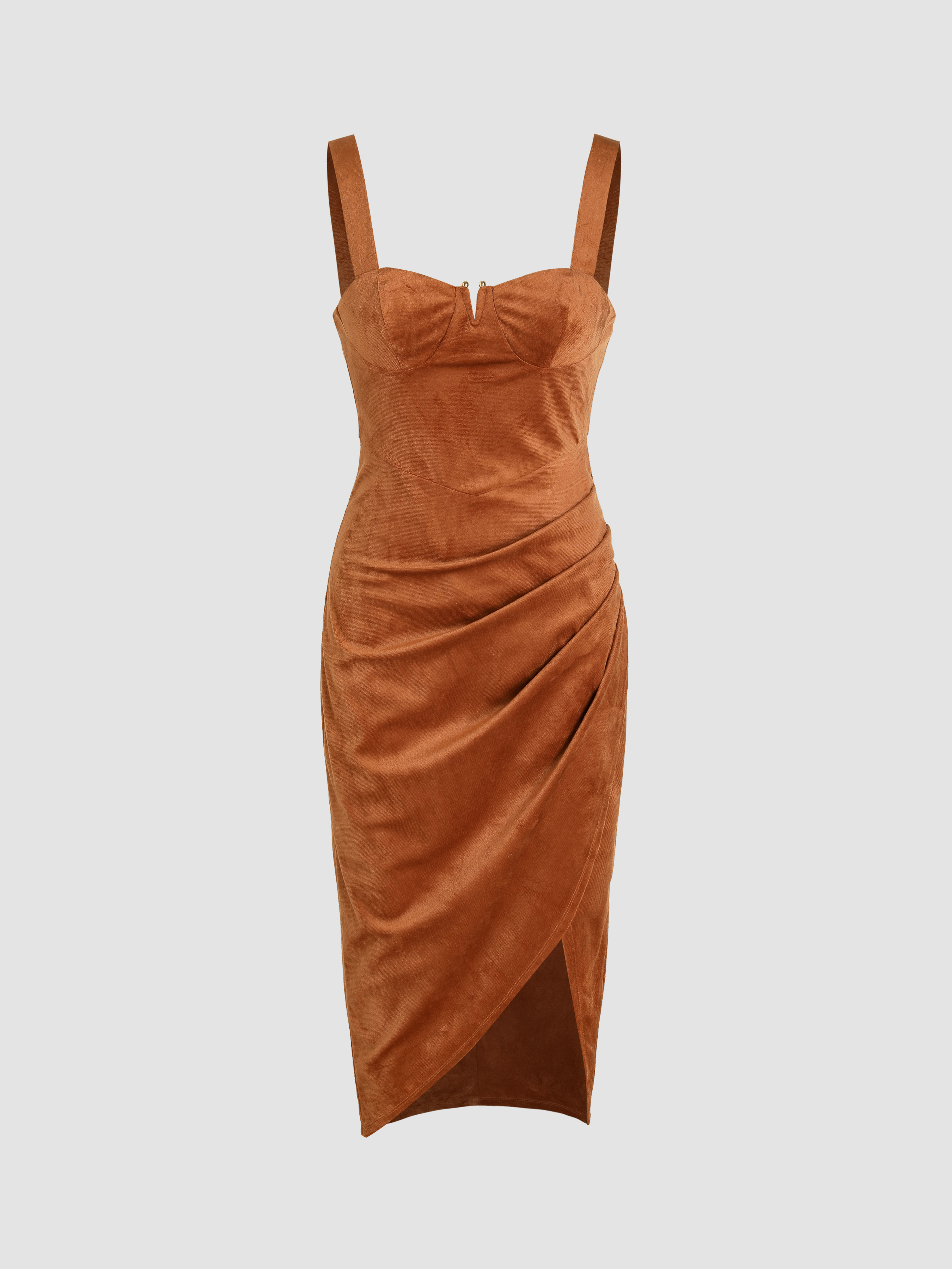 Velvet Solid Ruched Maxi Dress Cider