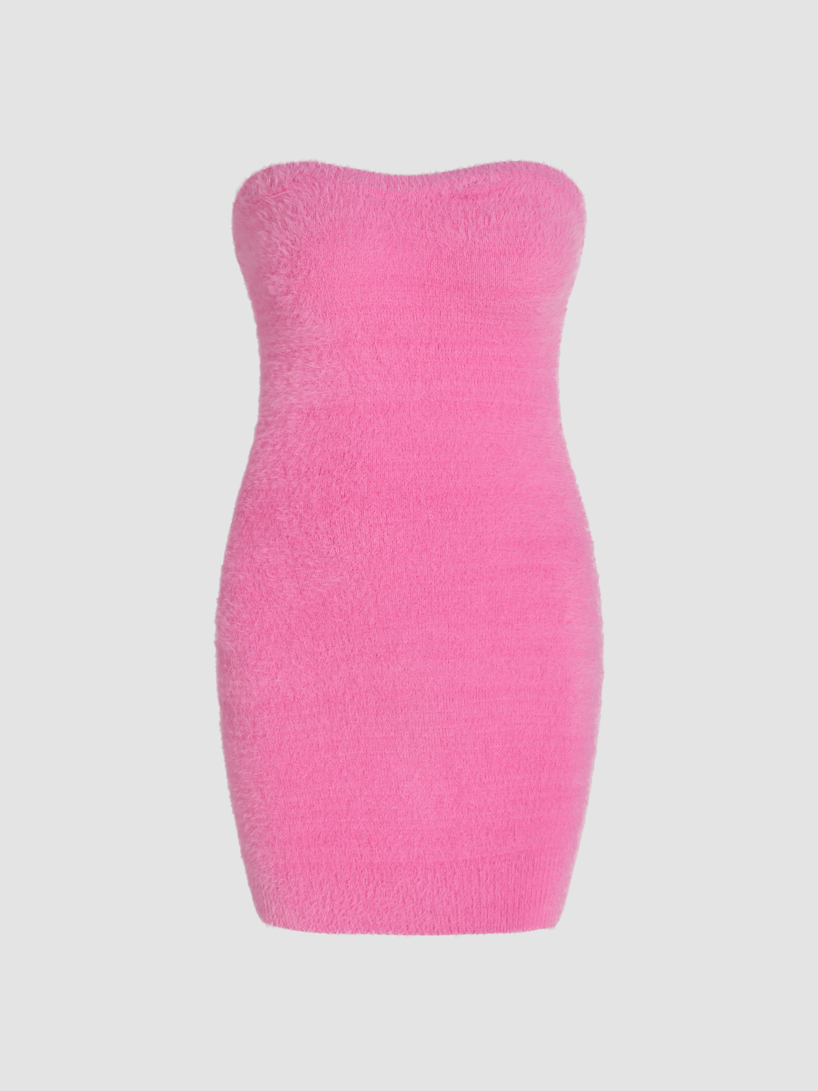 Solid Fluffy Knit Tube Mini Dress Cider