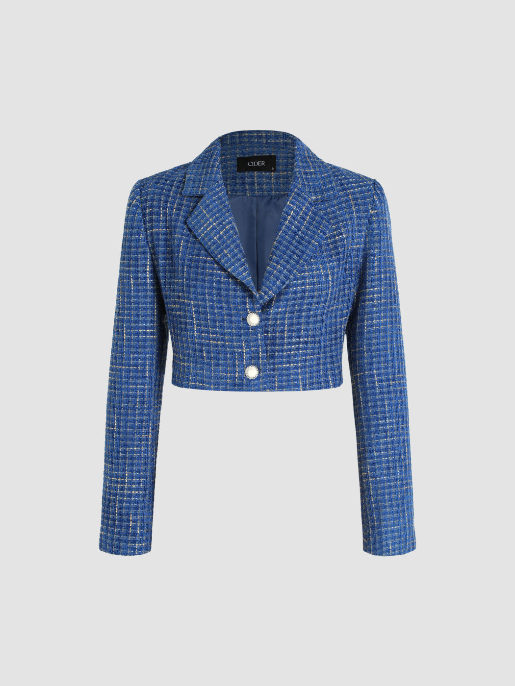 Crop-Blazer aus Tweed-Kunstperlen mit Knöpfen