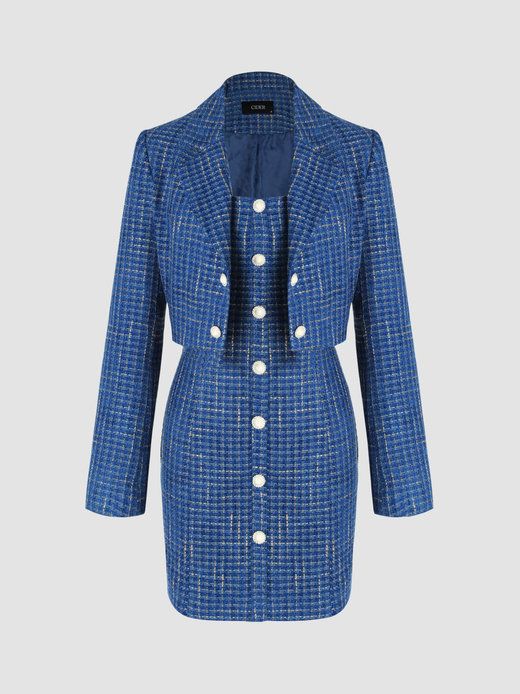 Crop-Blazer aus Tweed-Kunstperlen mit Knöpfen