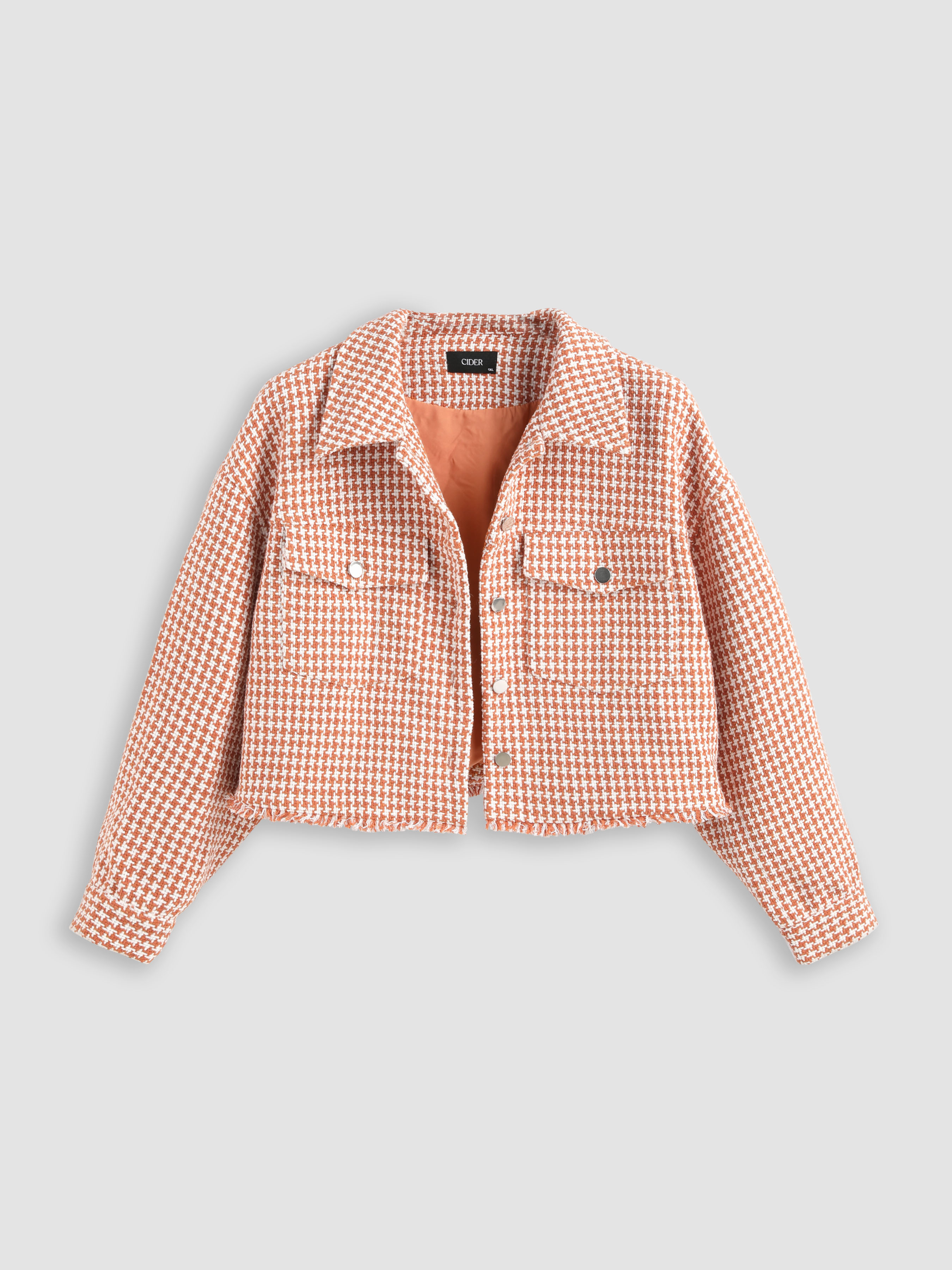 Raw Hem Tweed Houndstooth Jacket Curve & Plus Cider