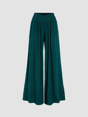 Solid Hose mit weitem Bein und hoher Taille