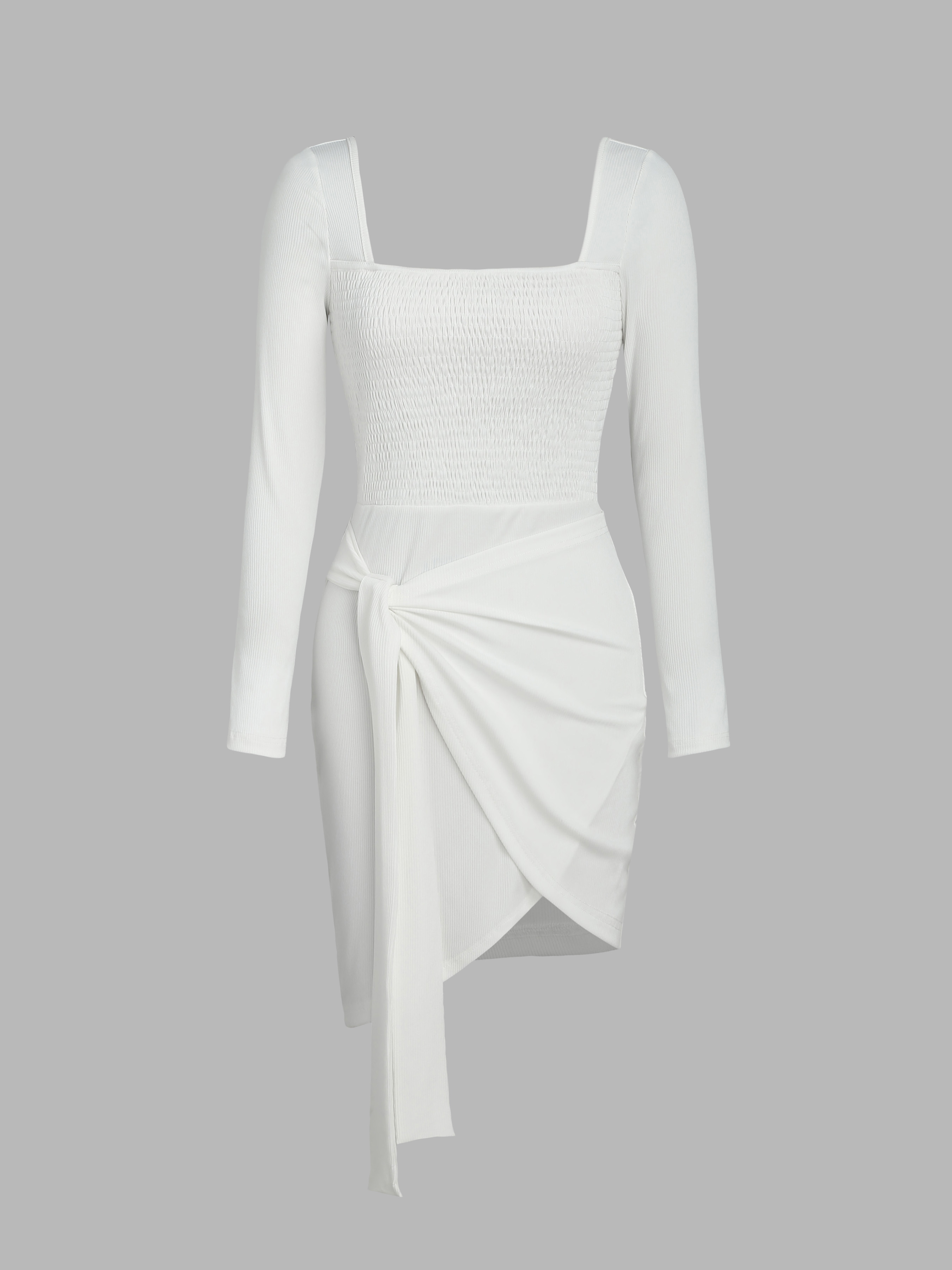 Solid Long Sleeve Split Short Dress Cider