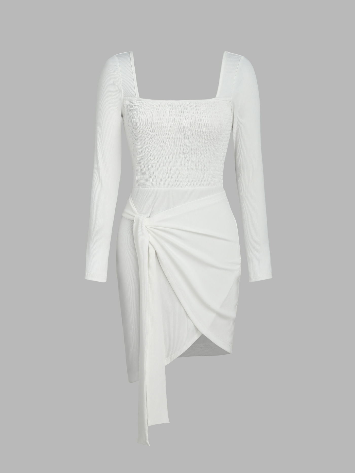 Robe courte à manches longues unie avec fente