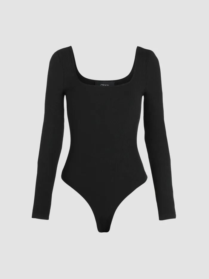 Lace Round Neckline Solid Cut Out See-through Bodysuit