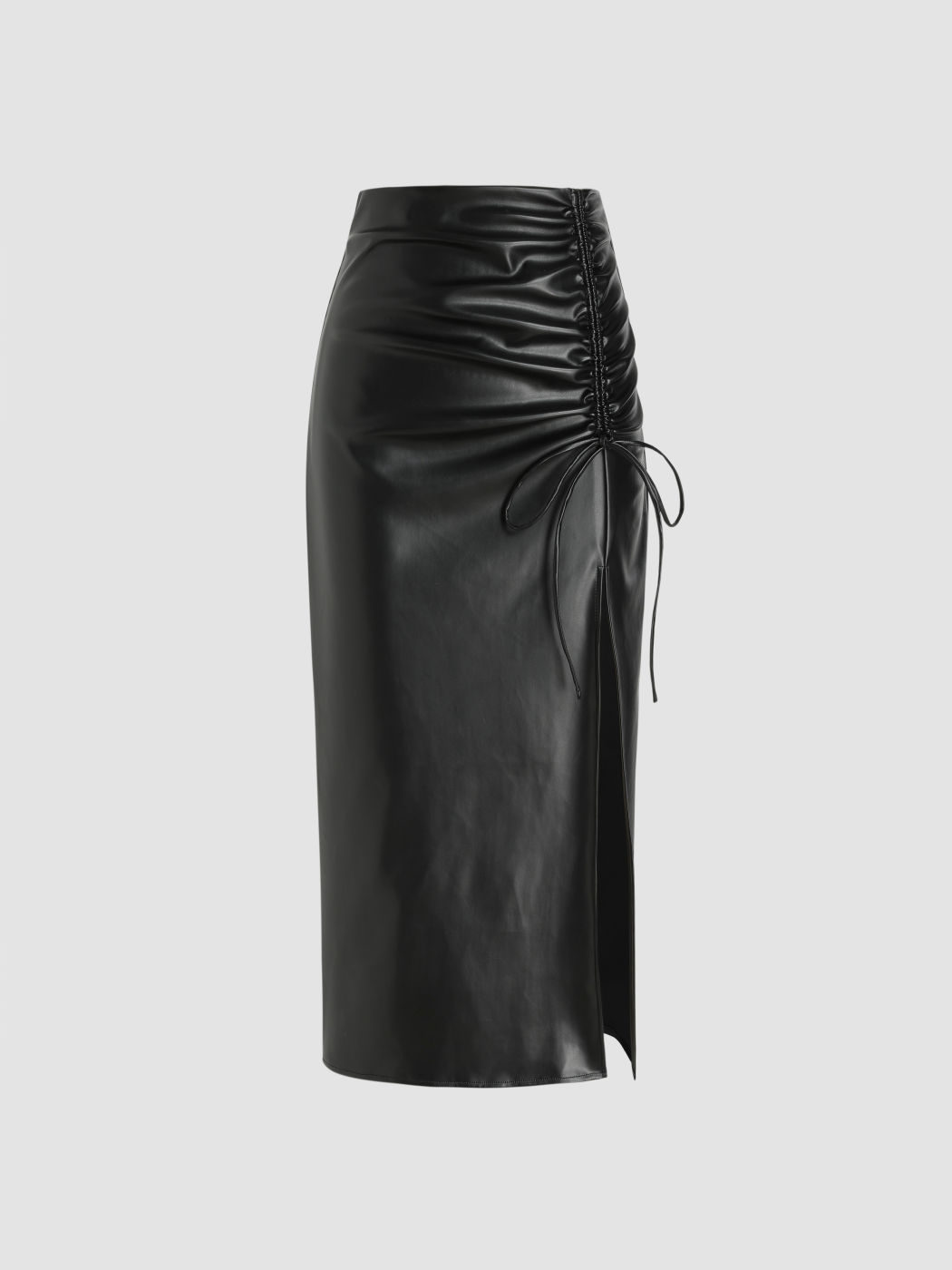 Faux-Leder Maxi-Split-Skirt mit Hochbund und Zuglasche