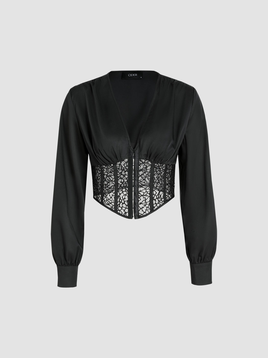 Vneck Lace Corset Long Sleeve Crop Top Cider