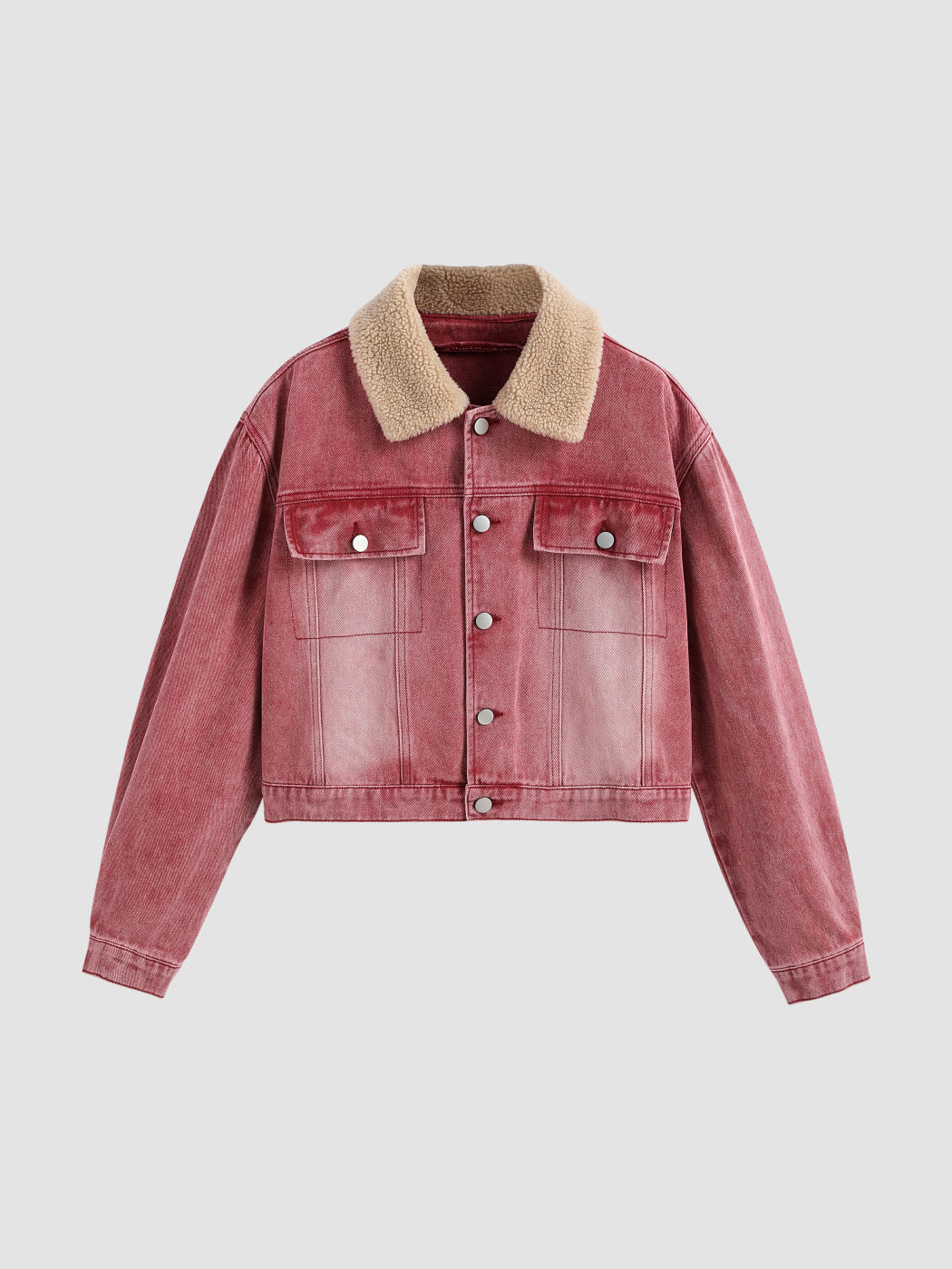 Denim Faux Fur Collar Button Up Jacket For School Daily Casual